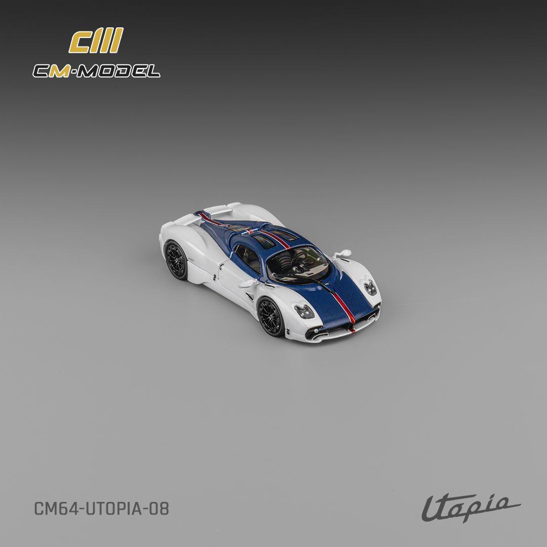 (Pre-Order) CM Model Pagani Utopia - Bianco Benny w/ Blu Francia Carbon 1:64