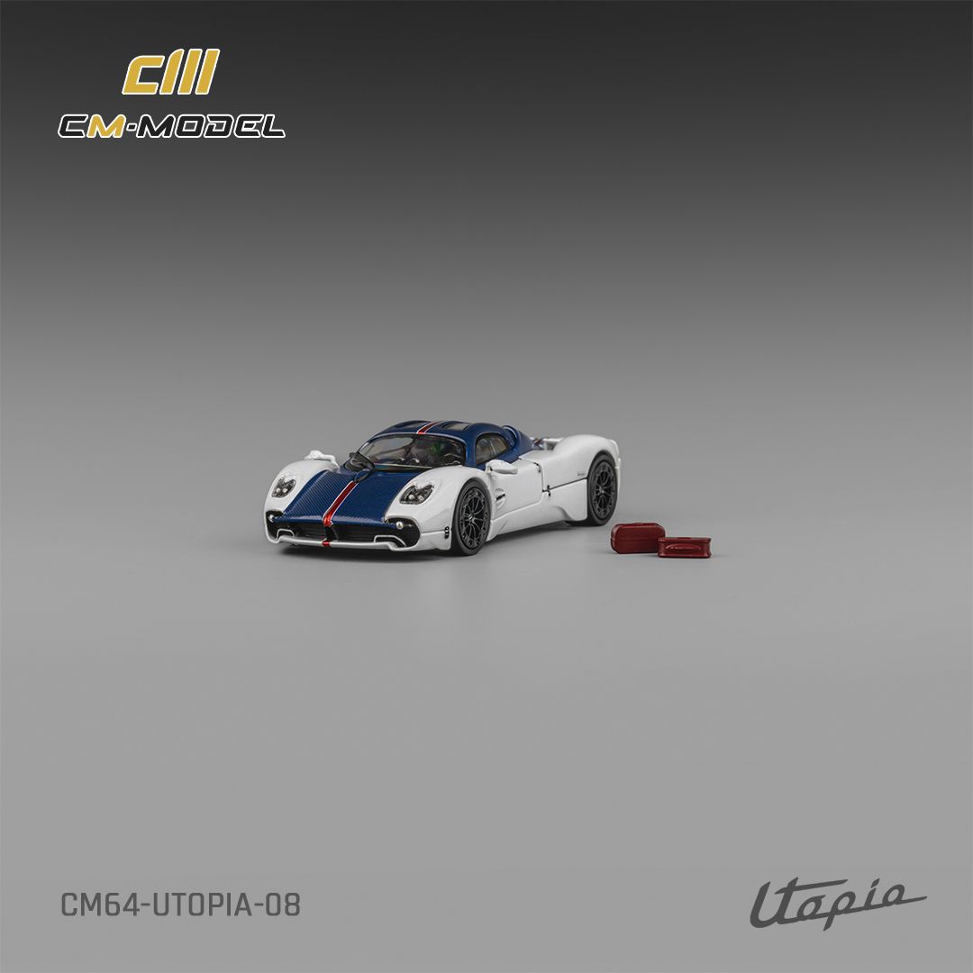 (Pre-Order) CM Model Pagani Utopia - Bianco Benny w/ Blu Francia Carbon 1:64