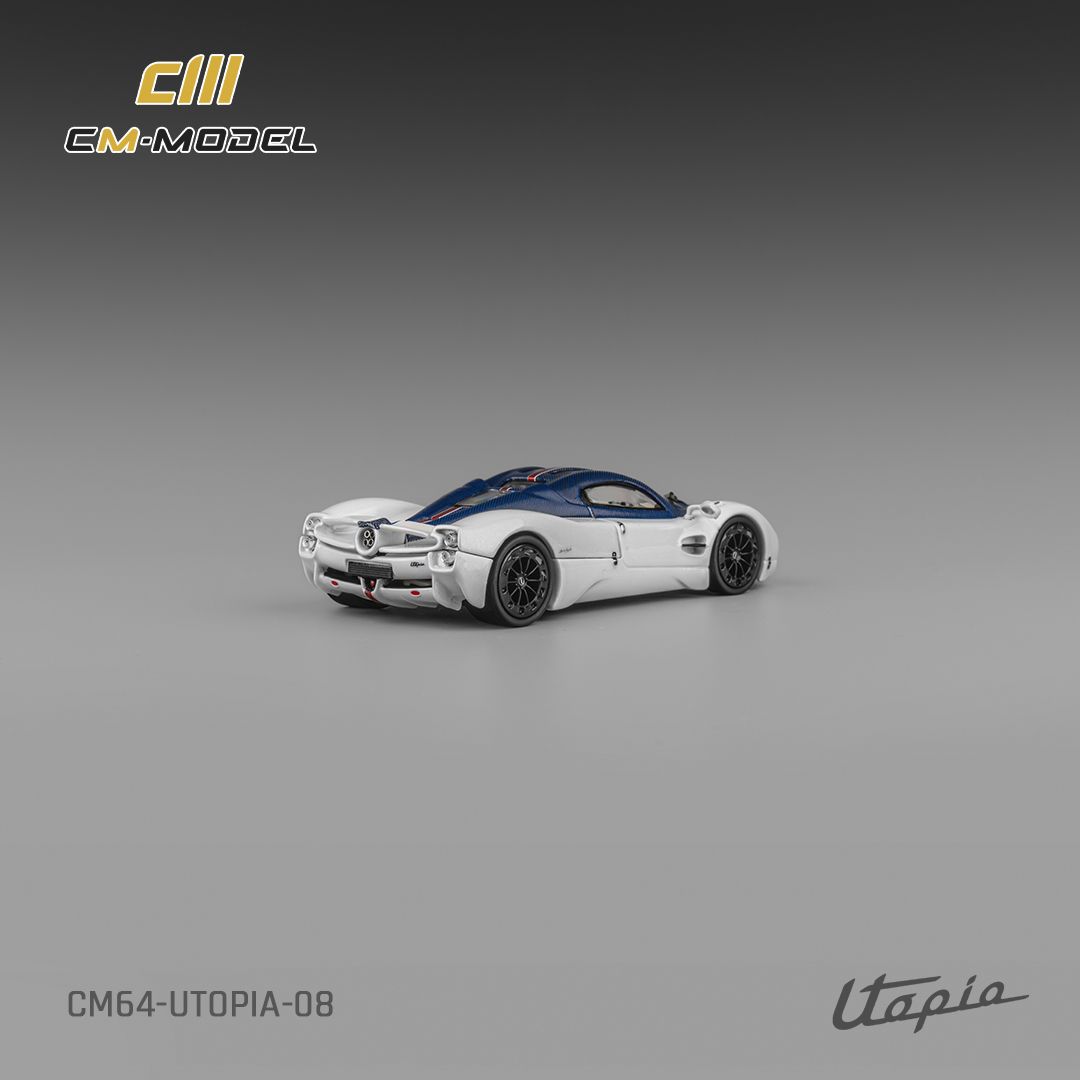 (Pre-Order) CM Model Pagani Utopia - Bianco Benny w/ Blu Francia Carbon 1:64