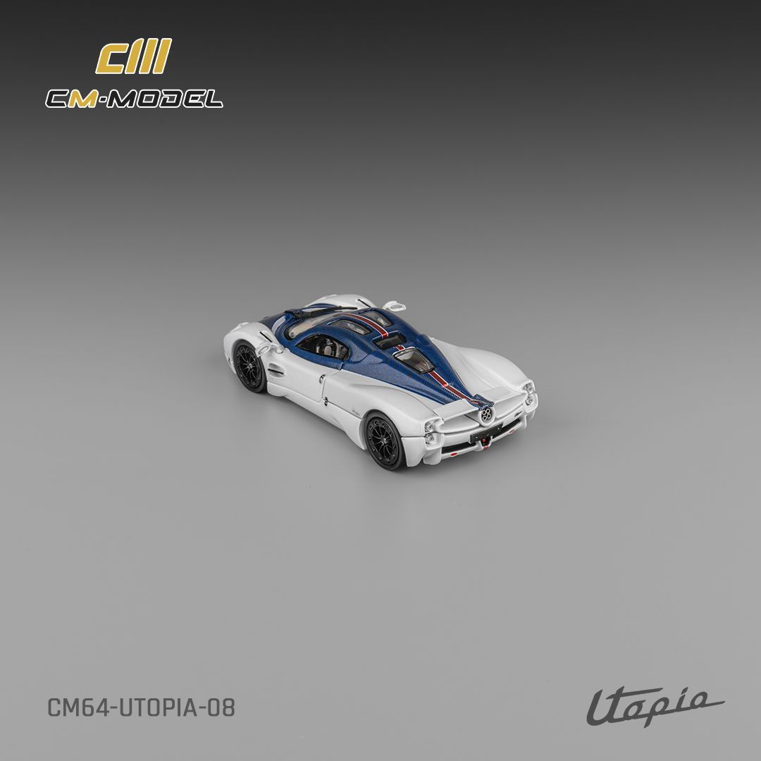 (Pre-Order) CM Model Pagani Utopia - Bianco Benny w/ Blu Francia Carbon 1:64