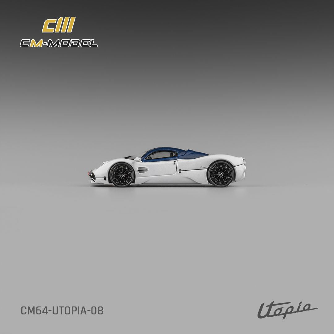 (Pre-Order) CM Model Pagani Utopia - Bianco Benny w/ Blu Francia Carbon 1:64