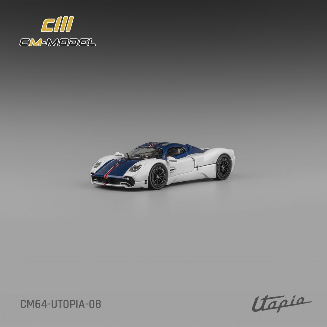 (Pre-Order) CM Model Pagani Utopia - Bianco Benny w/ Blu Francia Carbon 1:64