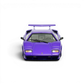 DeepMaker Lamborghini Countach 5000S 1:64 in Viola Salchi purple, head-on front view with wedge nose, twin wipers and rear wing above the roof.
