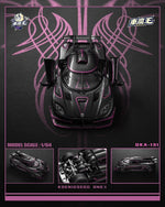 Demon King Auto Koenigsegg One:1 Purple Phoenix Livery Full Carbon 1:64 diecast, top-down with doors open and inset views