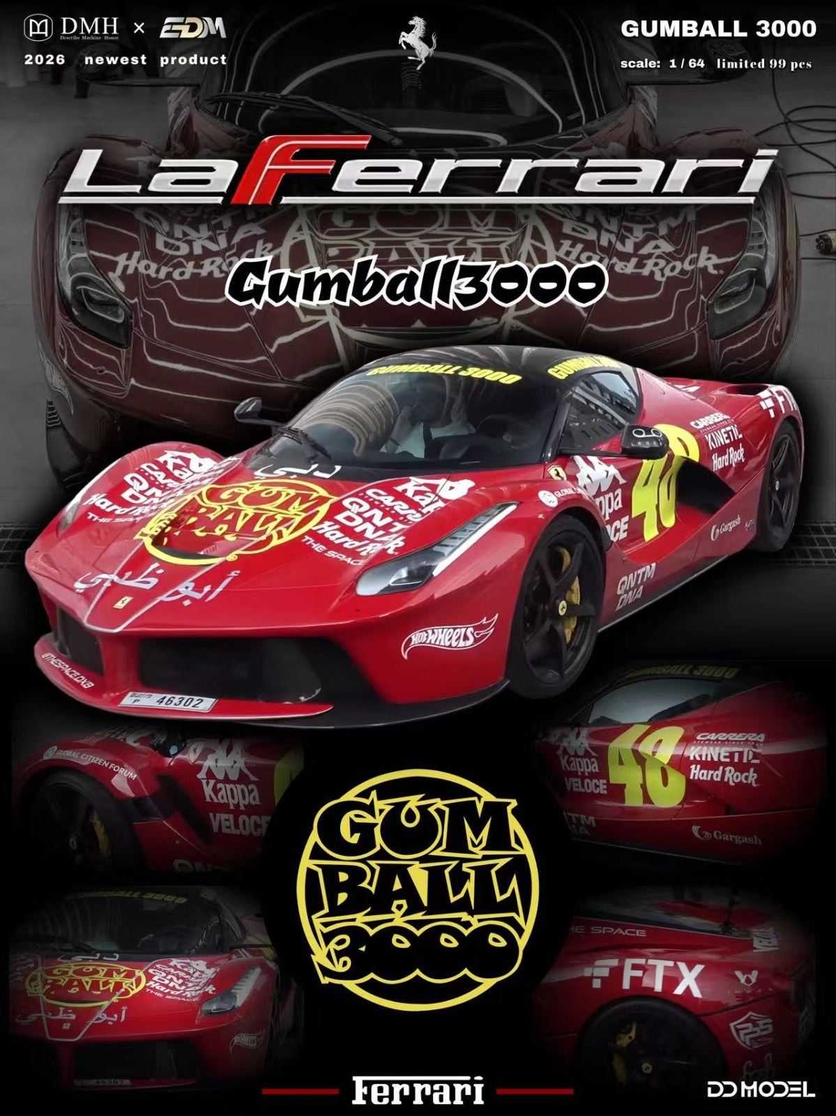 (Pre-Order) DMH*EDM GUMBALL3000 - LaFerrari, Standard Red (Ltd 99) 1:64