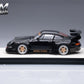 GTM Models RWB 993 in black with bronze wheels, side profile on its display base, 1:64