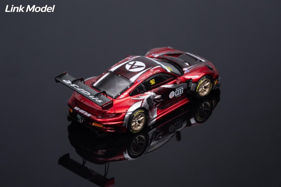 Rear three-quarter view of the red Chinese Dragon 911 GT3 R with its rear wing