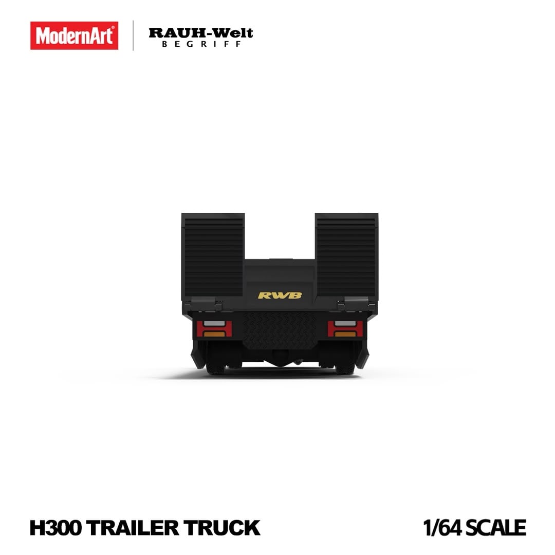 Rear view of the H300 with both loading ramps standing up and the gold RWB badge