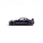 MOTORHELIX Nissan Skyline GT-R R34 midnight purple 1:64, left side profile on black showing black five-spoke wheels and red interior