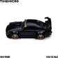 TimeMicro 964 RWB 1:64 in black, elevated rear three-quarter view showing the engine deck grille, GT wing and gold five-spoke wheels