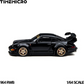 TimeMicro 964 RWB 1:64 in black, full side profile on white showing the widebody fenders, gold five-spoke wheels and red brake calipers