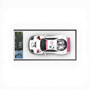 Lot57Supplies Diecast Shop AM Aurora Ferrari F40 1:64 scale model with Hello Kitty livery, white diecast with pink accents.