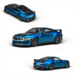 Lot57Supplies Diecast Shop 1:64 scale blue metallic Ford Mustang Dark Horse diecast model car with black accents and spoiler.