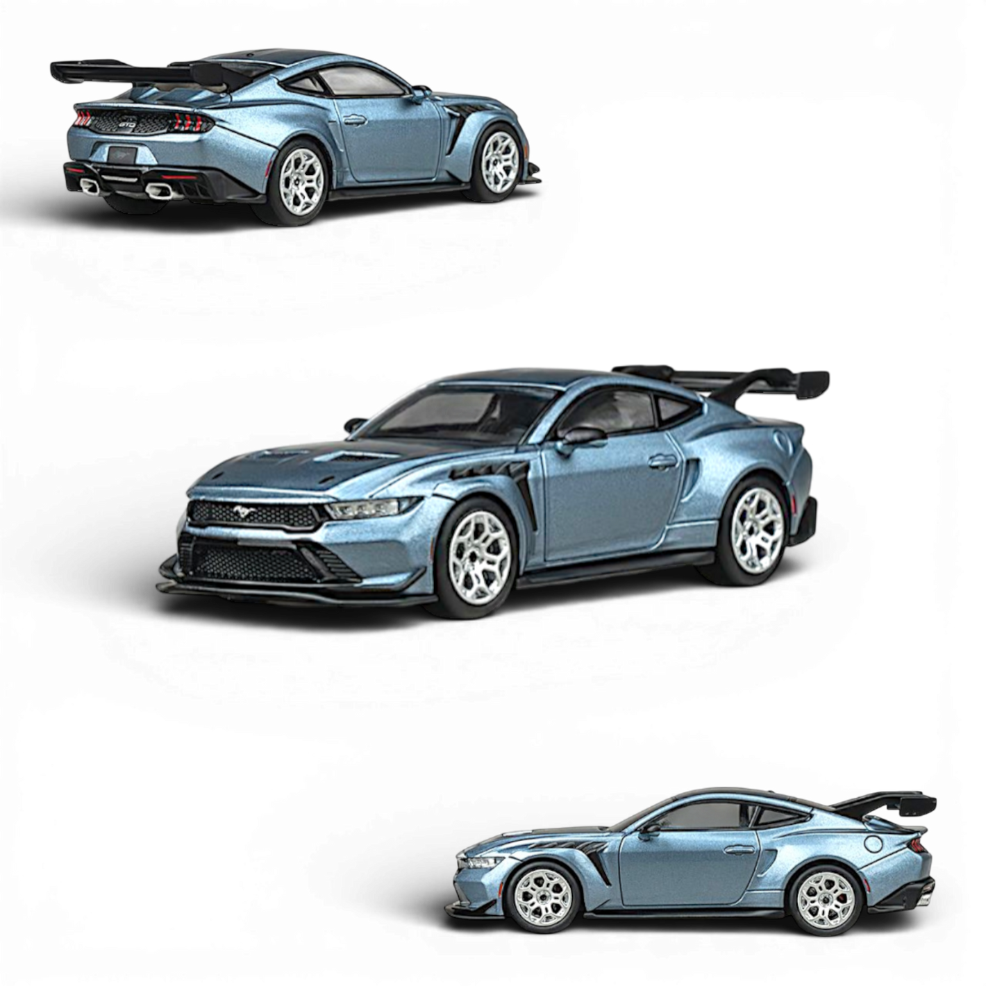 Lot57Supplies Diecast Shop CM Model Ford Mustang GTD 1:64 scale diecast model in indulgent blue with large rear spoiler.