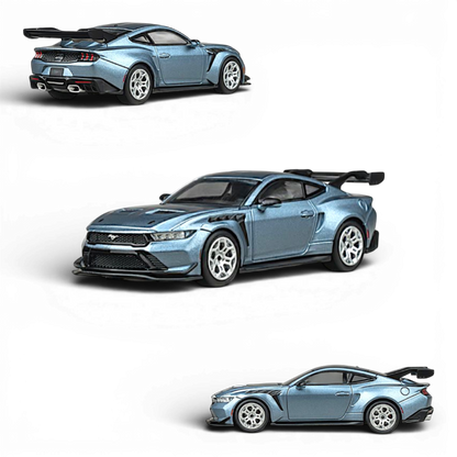 Lot57Supplies Diecast Shop CM Model Ford Mustang GTD 1:64 scale diecast model in indulgent blue with large rear spoiler.