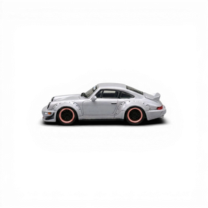 Lot57Supplies Diecast Shop: CM Model Porsche 964 widebody diecast model car, 1:64 scale, gray with rose gold rims and snap-on wheels.