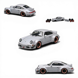 Lot57Supplies Diecast Shop CM Model Porsche 964 widebody diecast model car in gray with RAUH-Welt decal and copper rims.