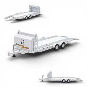 Lot57Supplies Diecast Shop white 1:64 scale diecast car towing trailer with number 23 and lightning bolt detail.