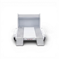 Lot57Supplies Diecast Shop Aurora Model 1:64 scale white car towing trailer with silver ramps and grey textured deck.