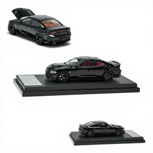 Lot57Supplies Diecast Shop 1:64 scale Pitch Black 2023 Dodge Charger SRT Hellcat model with red interior.