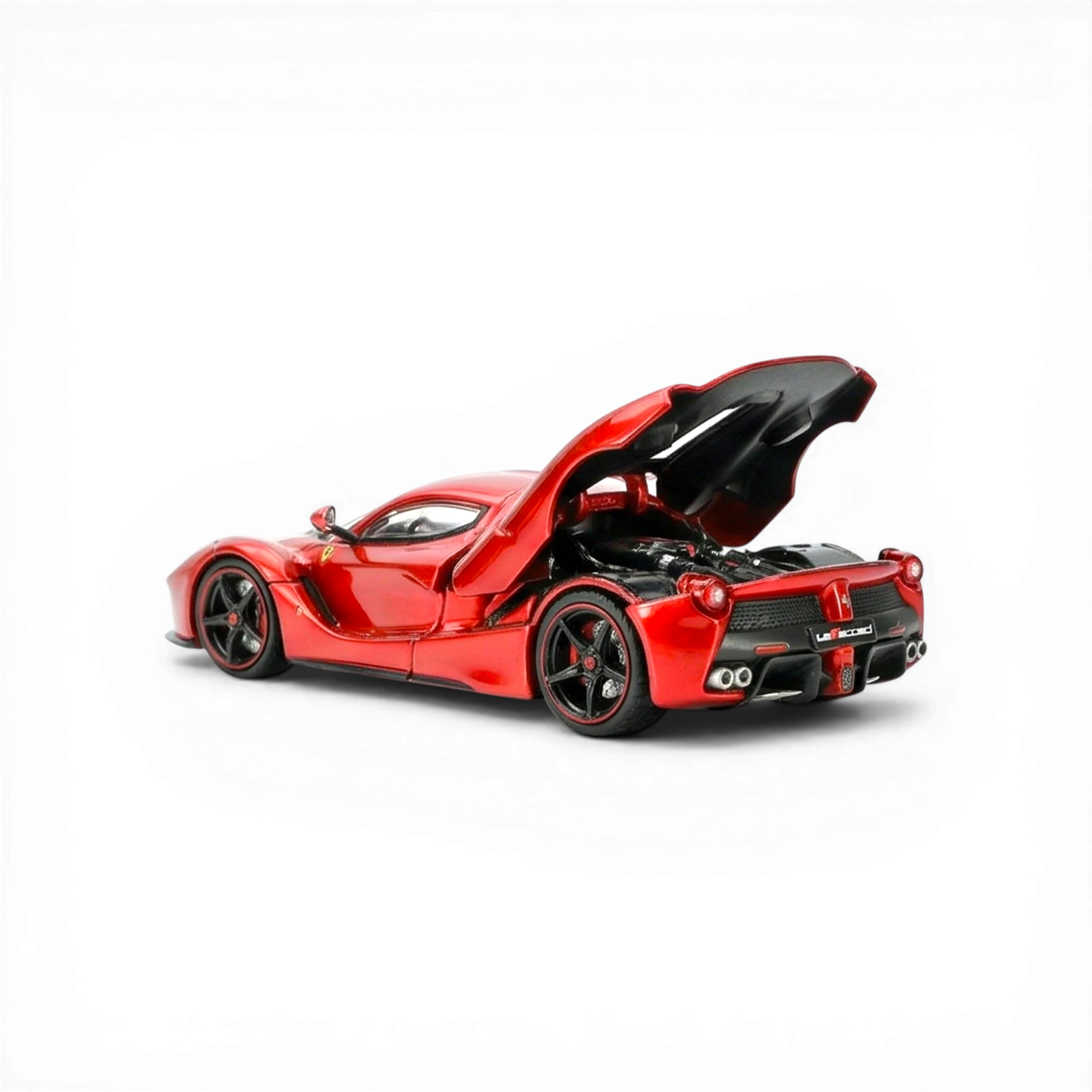Lot57Supplies Diecast Shop 1:64 scale red metallic diecast Ferrari F150 Lewis Hamilton model car with openable rear cover and engine details.