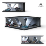 Lot57Supplies Diecast Shop 1:64 scale modern underground parking garage display with LED lighting and concrete texture.