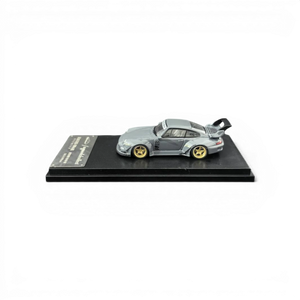 Lot57Supplies Diecast Shop MC RWB 993 G2 Single Deck Wing, 1:64 scale, cement grey diecast car with gold wheels and a large rear spoiler.
