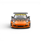 Lot57Supplies Diecast Shop 1:64 scale orange Porsche 997 RWB with burning flame livery and RAUH-Welt banner.