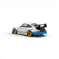Lot57Supplies Diecast Shop 1:64 scale matte white Porsche RWB 930 model car with gold wheels and blue accents.