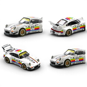 Lot57Supplies Diecast Shop 1:64 scale white diecast RWB 930 Porsche with Apple Computer livery and rainbow stripe.