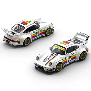 Lot57Supplies Diecast Shop: White 1:64 scale INNO64 RWB 930 diecast model car with Apple Computer livery and rainbow stripe.