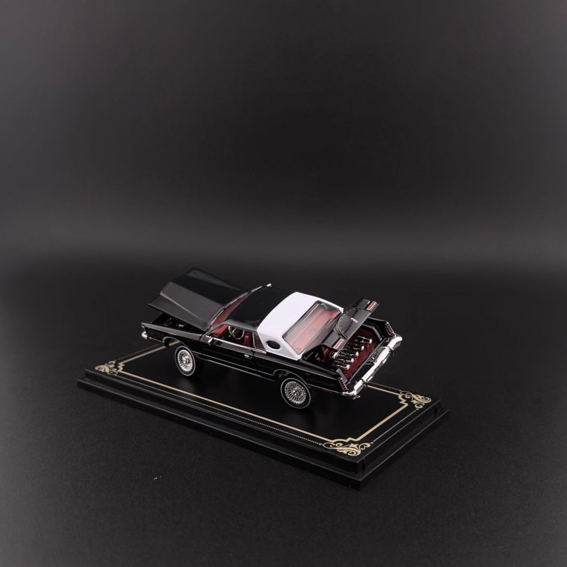 Lot57Supplies Diecast Shop Fine Works64 1979 Lincoln Continental diecast model car in black with open hood and trunk