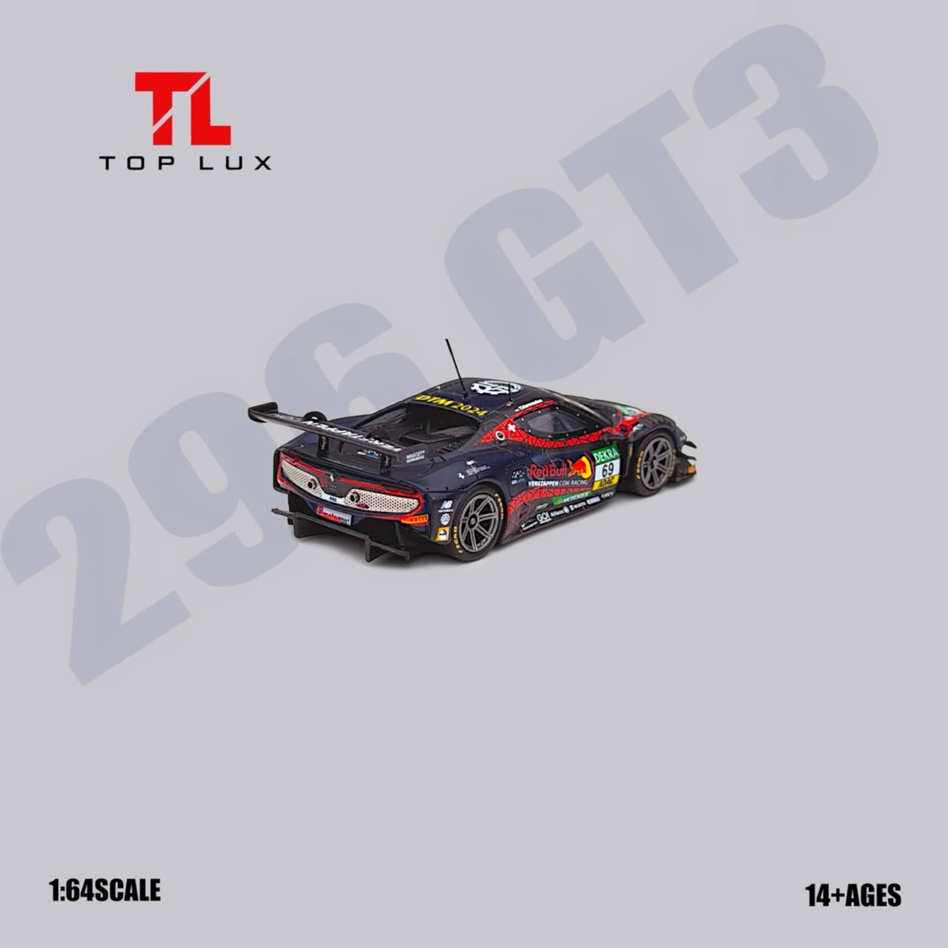Lot57Supplies Diecast Shop TOP LUX 1:64 scale 296GT3 Red Bull #69 2024 DTM race car diecast model rear view