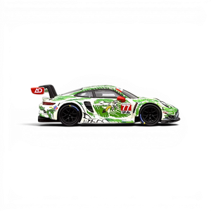 Lot57Supplies Diecast Shop TOP LUX 1:64 scale 911 GT3 R diecast car with green dinosaur sketch livery and racing decals