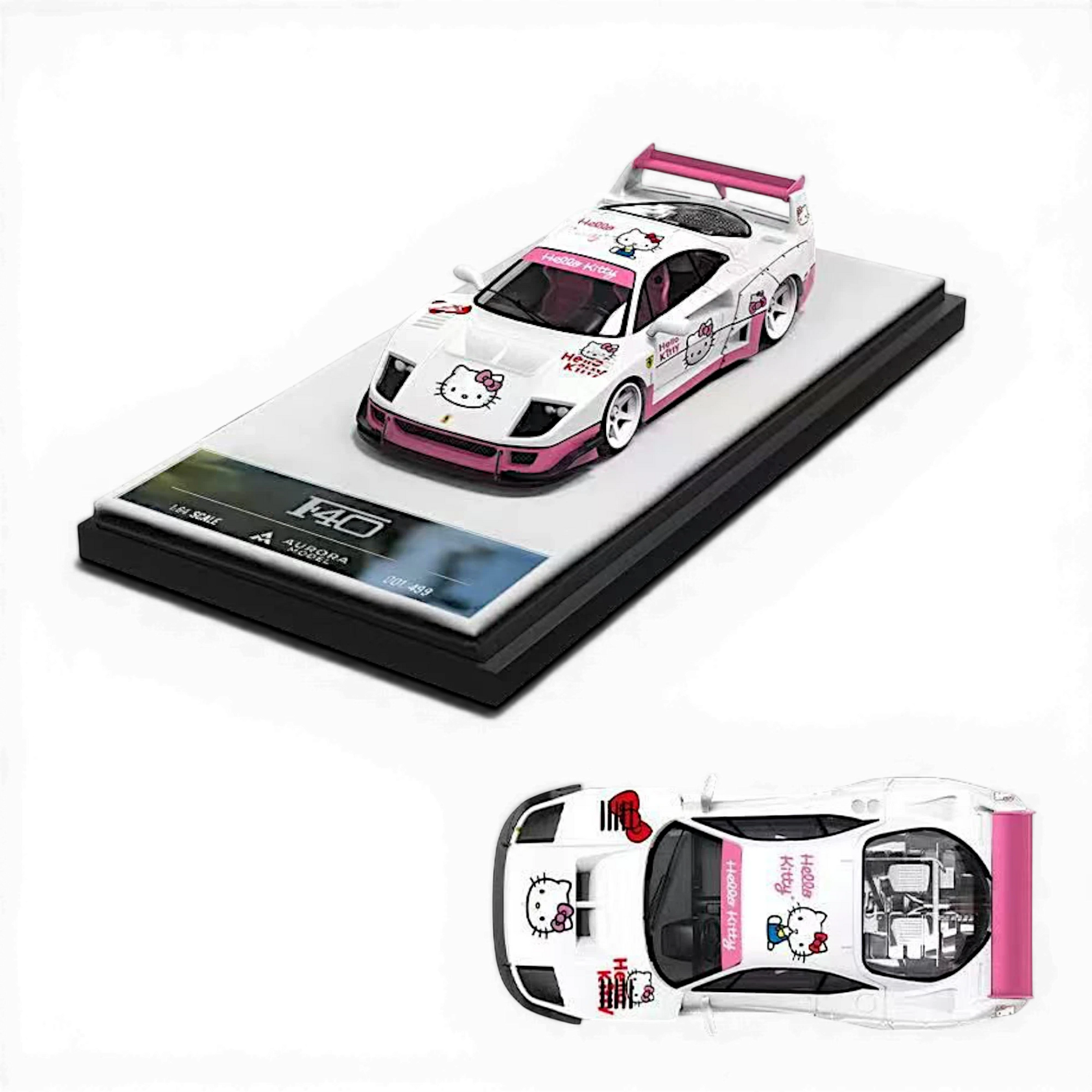 Lot57Supplies Diecast Shop: White 1:64 scale diecast Ferrari F40 with Hello Kitty livery and pink accents.