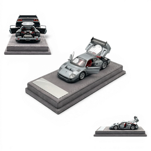 Lot57Supplies Diecast Shop 1:64 scale silver gray diecast F40 model car with red interior, doors and engine cover open.