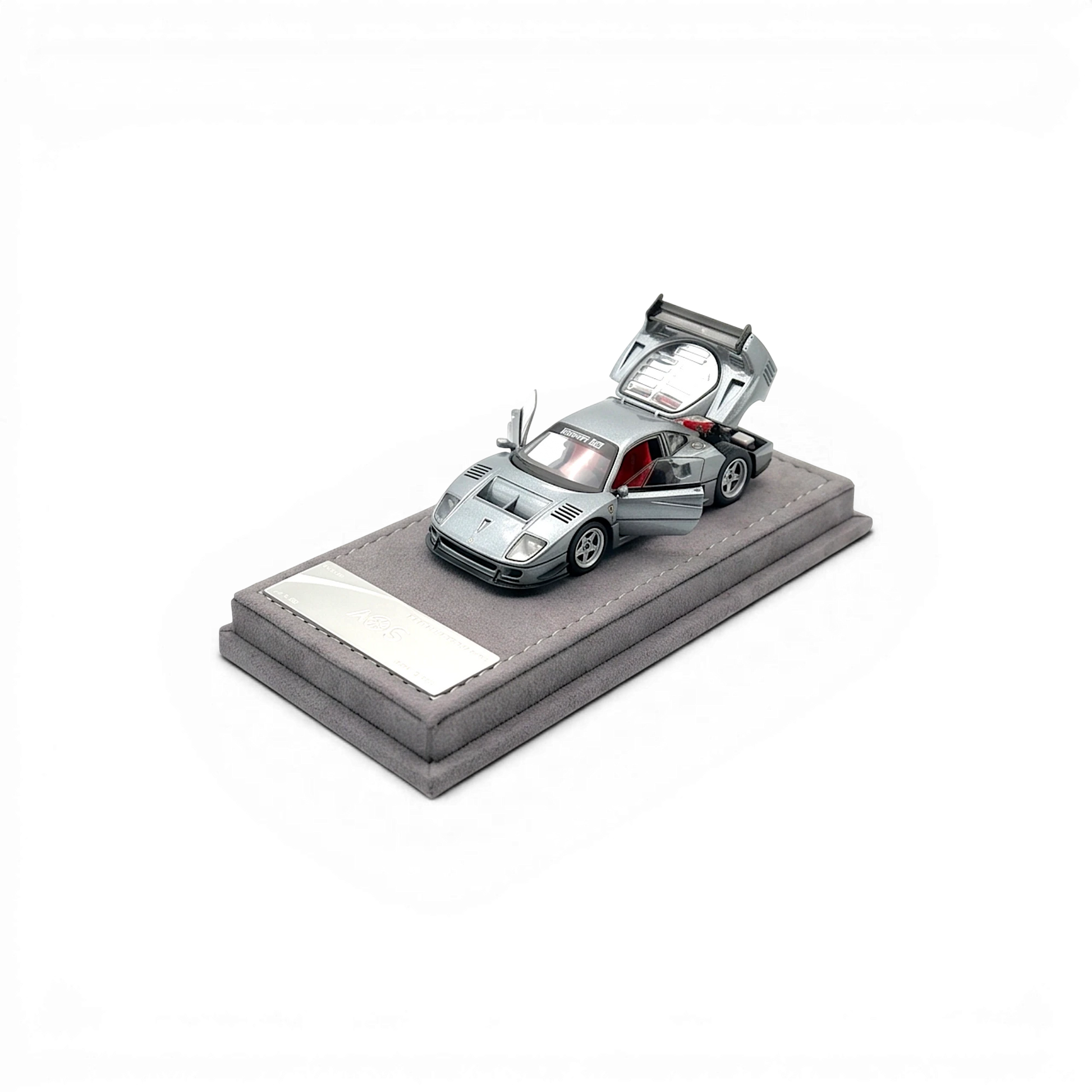 Lot57Supplies Diecast Shop silver gray clear varnish 1:64 scale AOC F40 model with opening doors and engine cover.