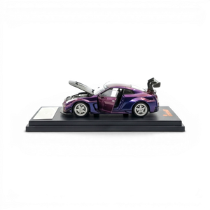 Lot57Supplies Diecast Shop 1:64 scale chameleon purple diecast GT-R 35 RR model car with opening doors and hood.