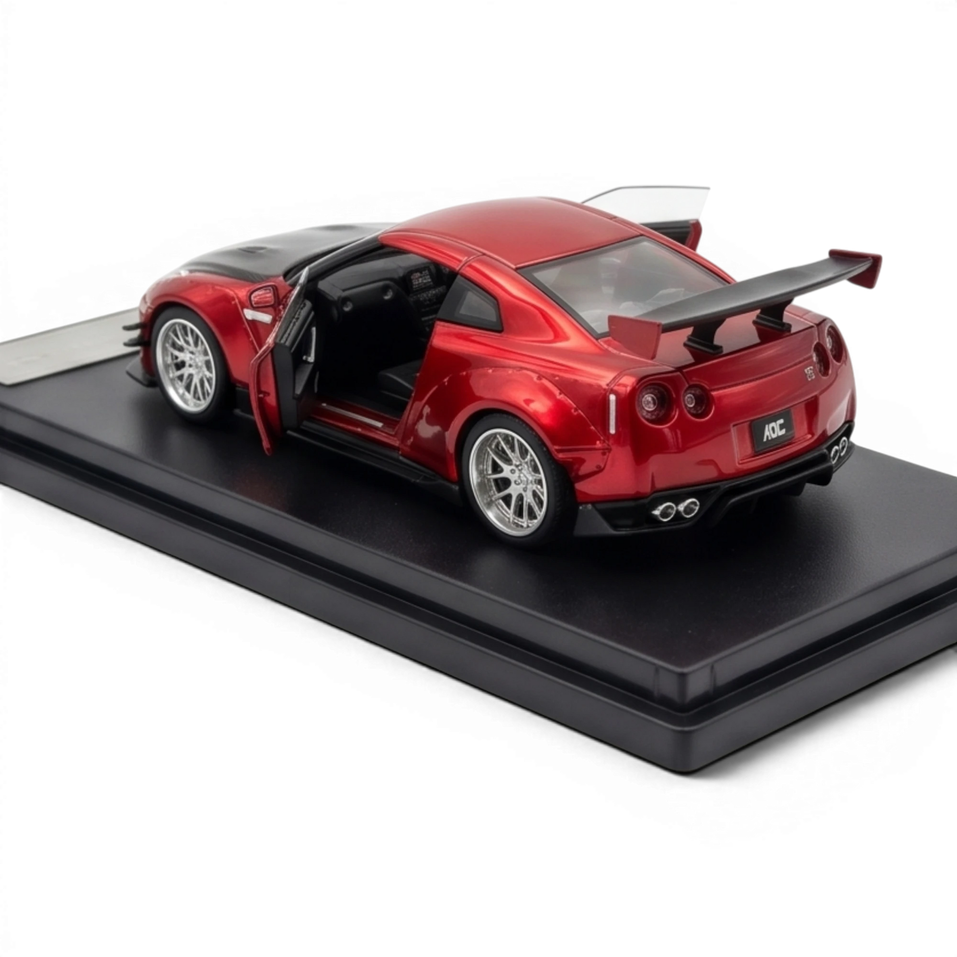Lot57Supplies Diecast Shop metallic red 1:64 scale AOC GT-R 35 RR diecast model with opening doors and spoiler.