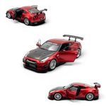 Lot57Supplies Diecast Shop metallic red 1:64 scale AOC GT-R 35 RR model car with carbon fiber hood and opening doors.