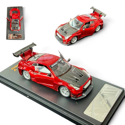 Lot57Supplies Diecast Shop AOC GT-R 35 RR 1:64 scale metallic red diecast model car with carbon fiber hood and open doors