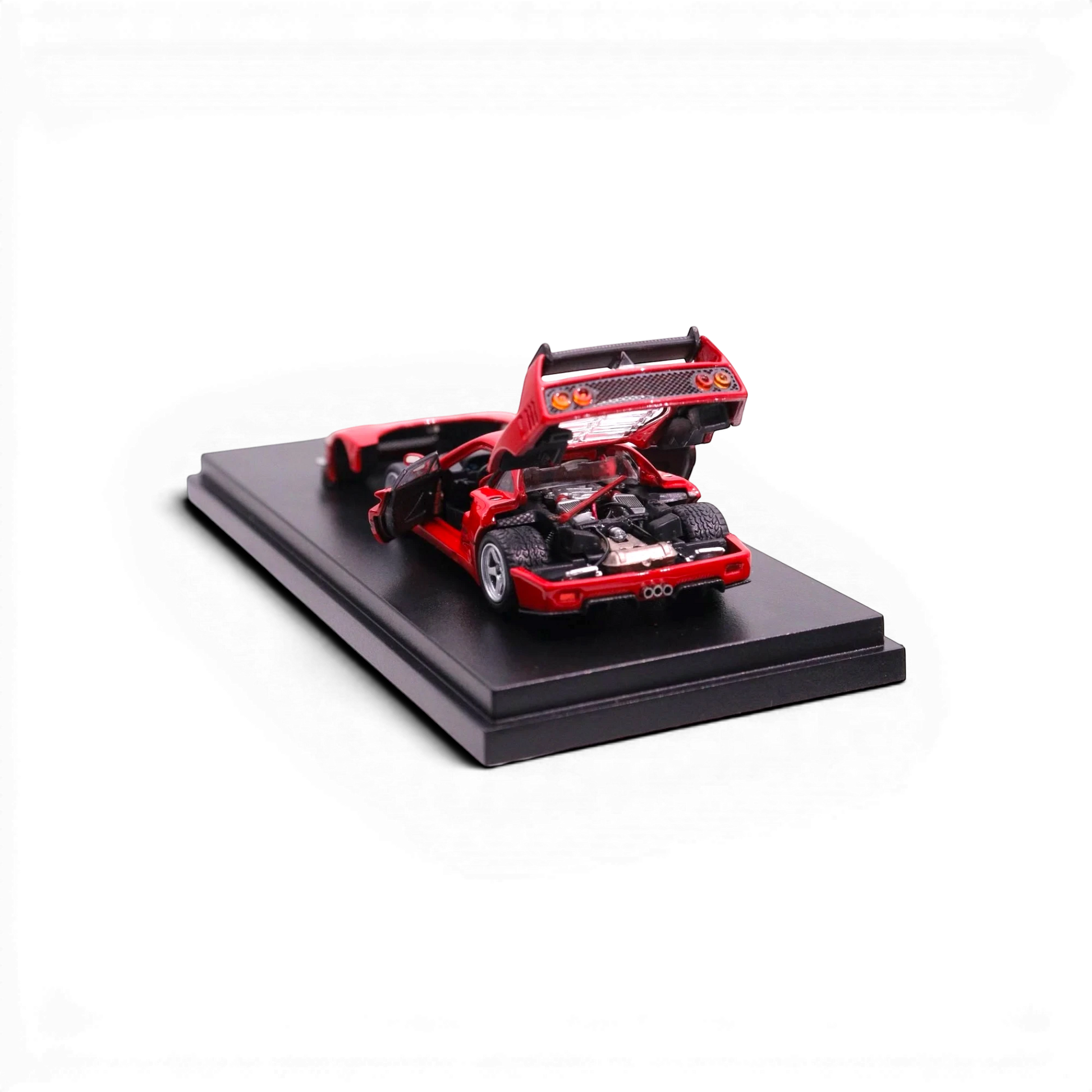 Lot57Supplies Diecast Shop AOC LBWK F40 red 1:64 scale diecast model car with open engine bay on display base