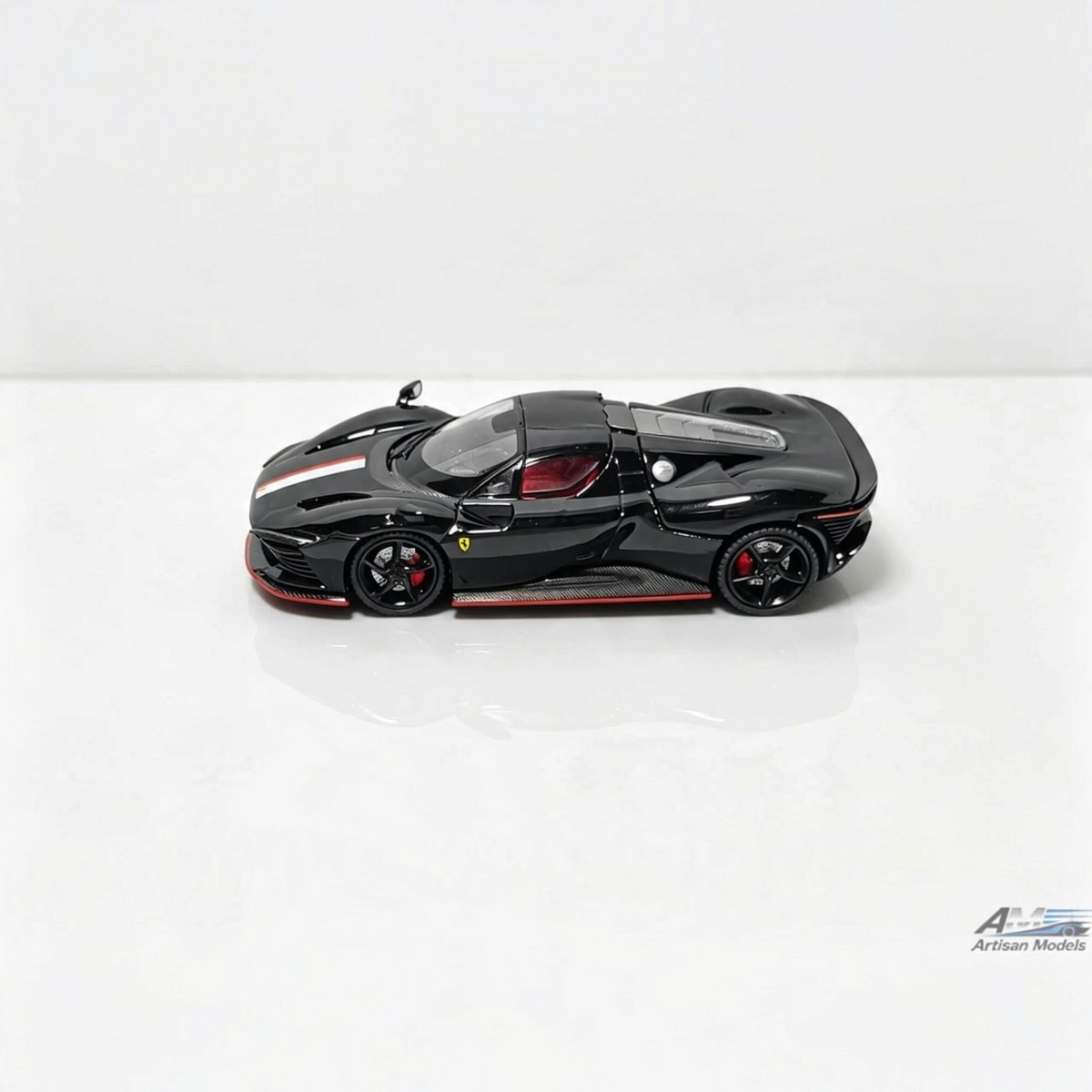 Lot57Supplies Diecast Shop Artisan Models 1:64 scale diecast Ferrari SP3 in gloss black with red interior details.
