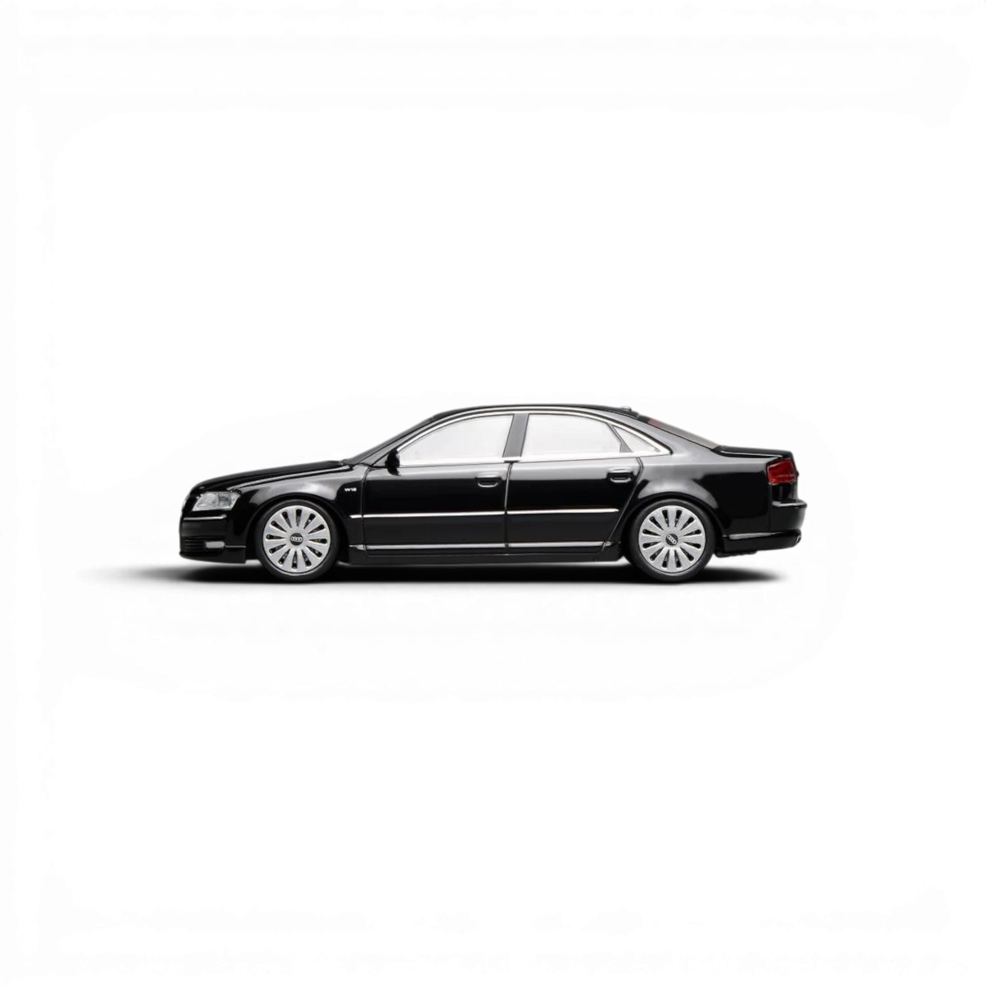 Lot57Supplies Diecast Shop 1:64 scale metallic black Audi A8 D3 facelift diecast model car side view
