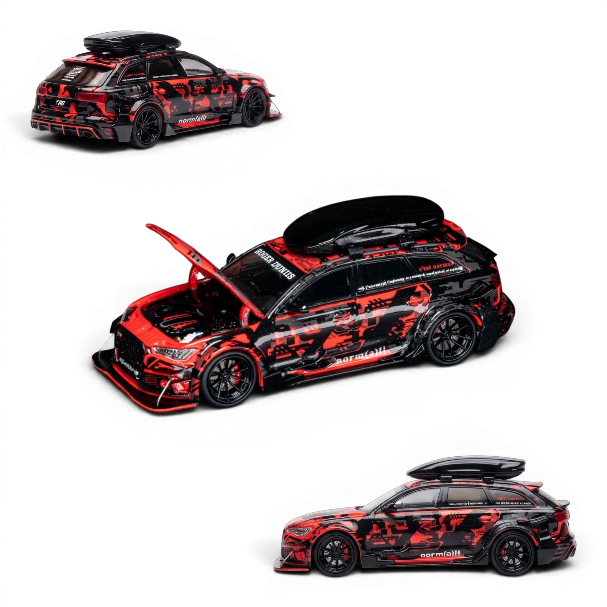 Lot57Supplies Diecast Shop TPC Audi RS6 1:64 scale diecast model in red and black digital snow livery with roof box