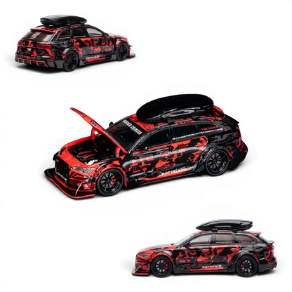 Lot57Supplies Diecast Shop TPC Audi RS6 1:64 scale diecast model in red and black digital snow livery with roof box