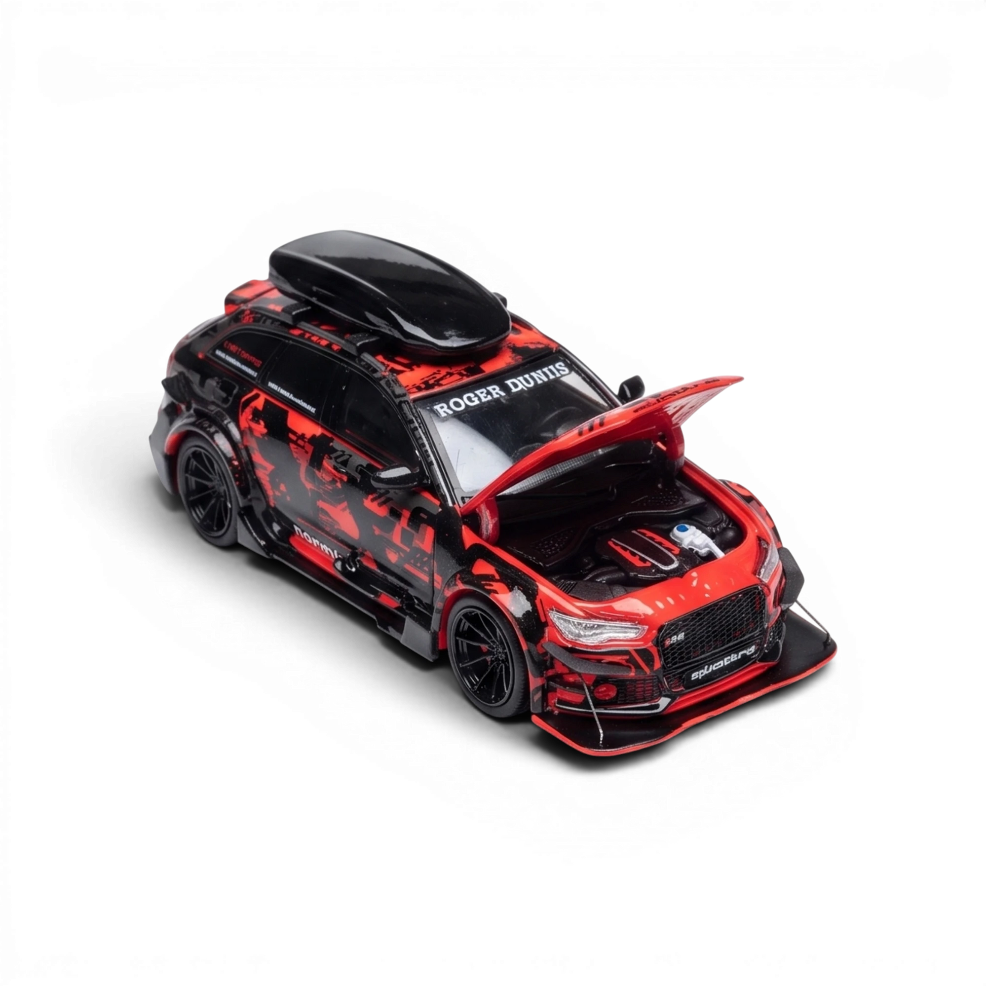 Lot57Supplies Diecast Shop TPC Audi RS6 1:64 scale diecast model car in red digital snow livery with roof box and open hood