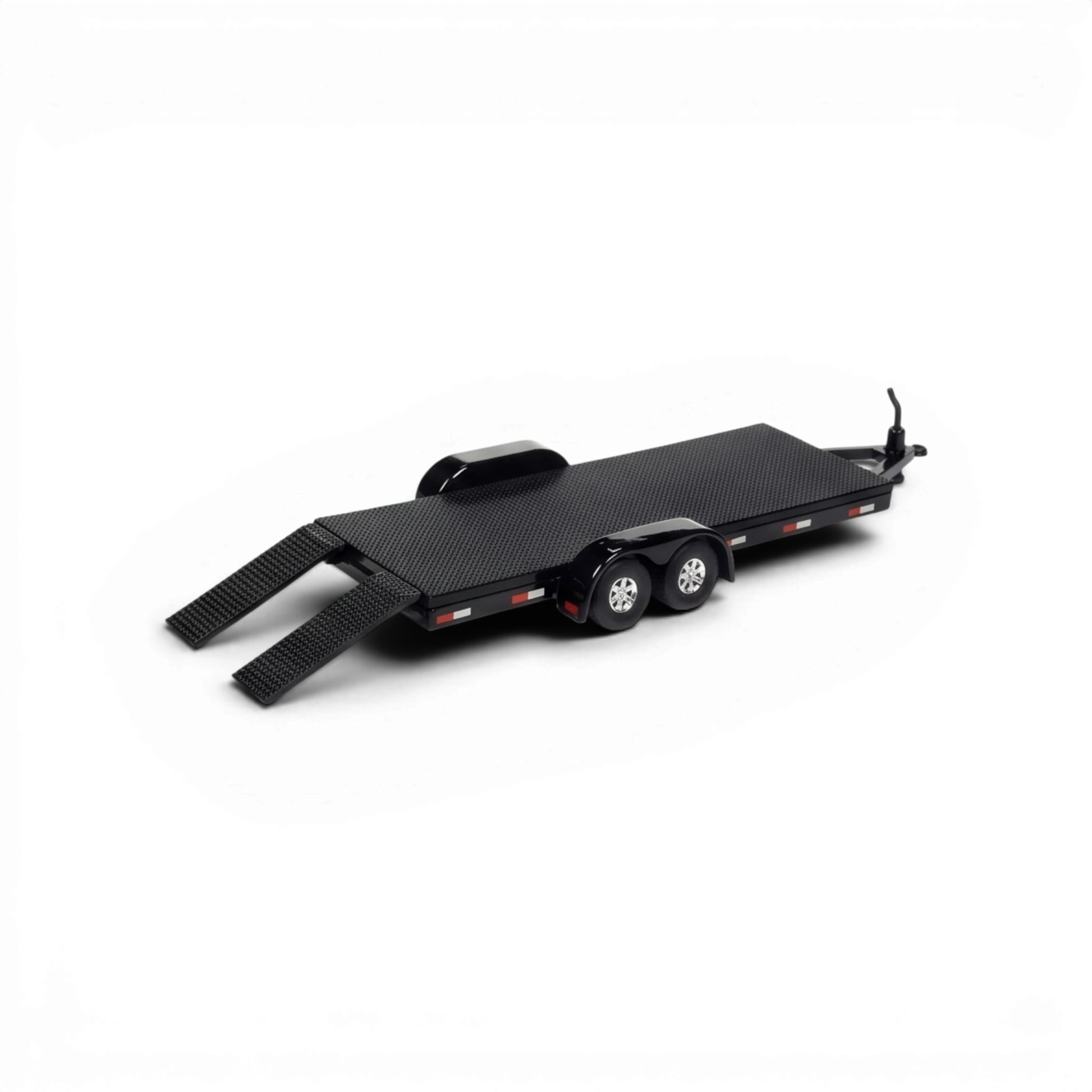 Auto World 1:64 scale black diecast open car trailer with removable loading ramps from Lot57Supplies Diecast Shop