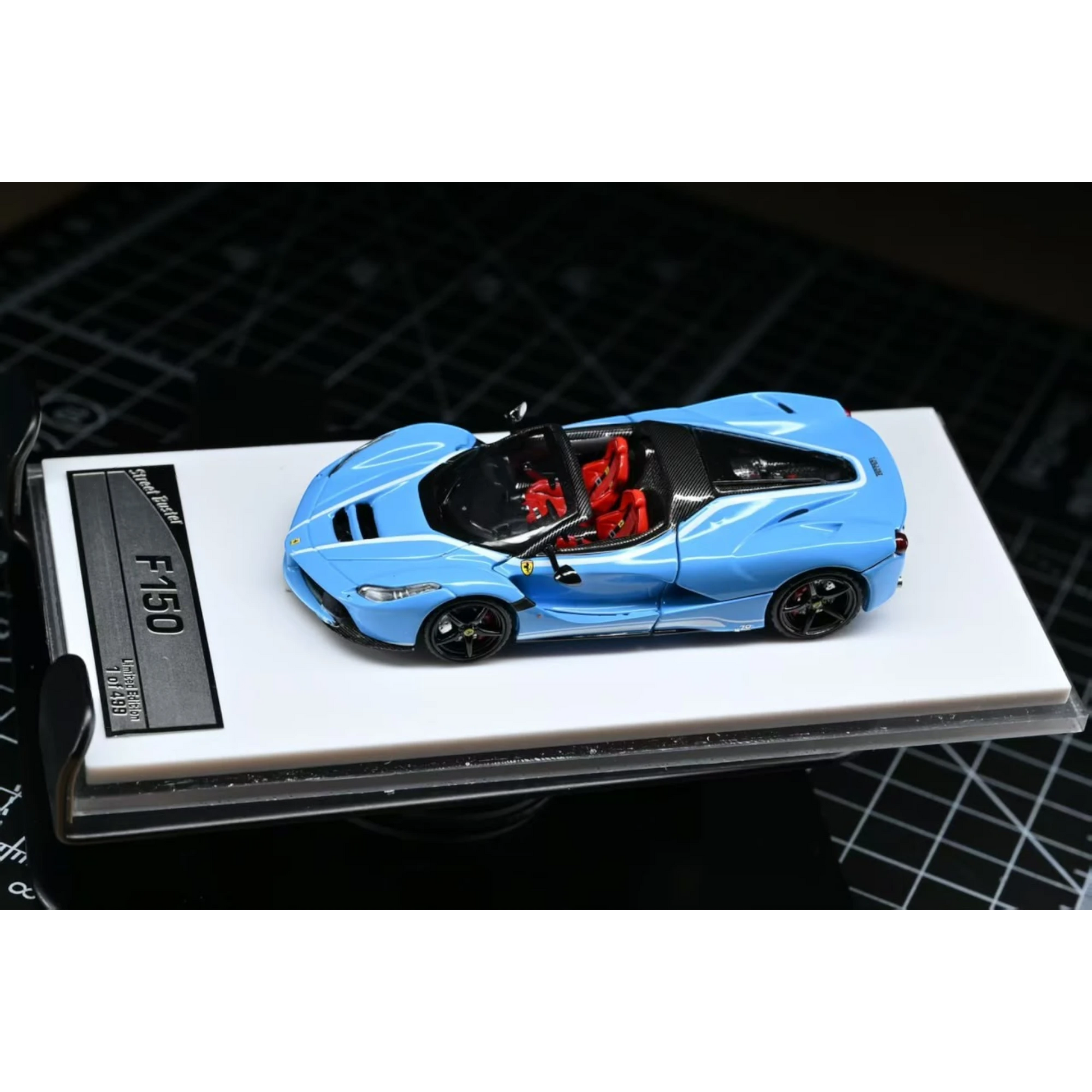 Lot57Supplies Diecast Shop Street Buster 1:64 scale baby blue F150 Aperta diecast roadster model with red interior