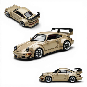 Lot57Supplies Diecast Shop beige 1:64 scale Porsche RWB 964 model car with wide body kit and rear spoiler.